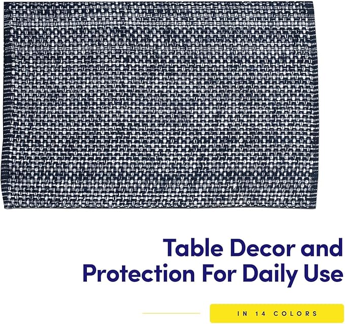 Sweet Home Collection 100% Cotton Placemats for Dining Room Rectangle Two Tone Woven Fabric 13" x 19" Soft Durable Table Mat Set, Set of 4, Navy