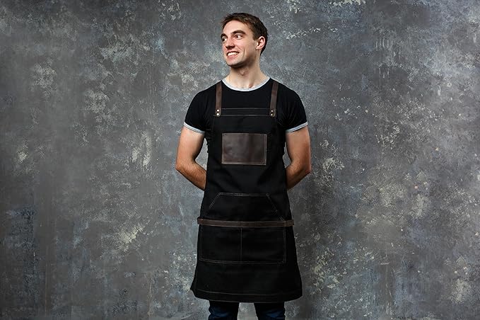 OleksynPrannyk Work Apron in Non-Waxed Canvas with Cross Straps Adjustable