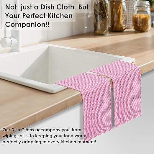 12 Pack Dual Tone Waffle Weave Dish Cloth, 12"x12", 100% Cotton, Absorbent, Fast Dry, Soft for Cleaning, Durable Dishcloth Set, Machine Washable, Hand Dish Towels, Baby Pink