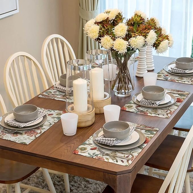 Boho Floral Placemats Set of 4 Vintage Watercolor Flower Decor Place Mats 12x18 Inch Retro Rustic Spring Seasonal Decorative Linen Table Mats for Home Kitchen Dining Party Table Decoration