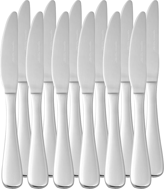 Amazon Basics Stainless Steel Dishwasher Safe Dinner Knives with Round Edge, Silver, 120 Count Total, 10-Pack of 12