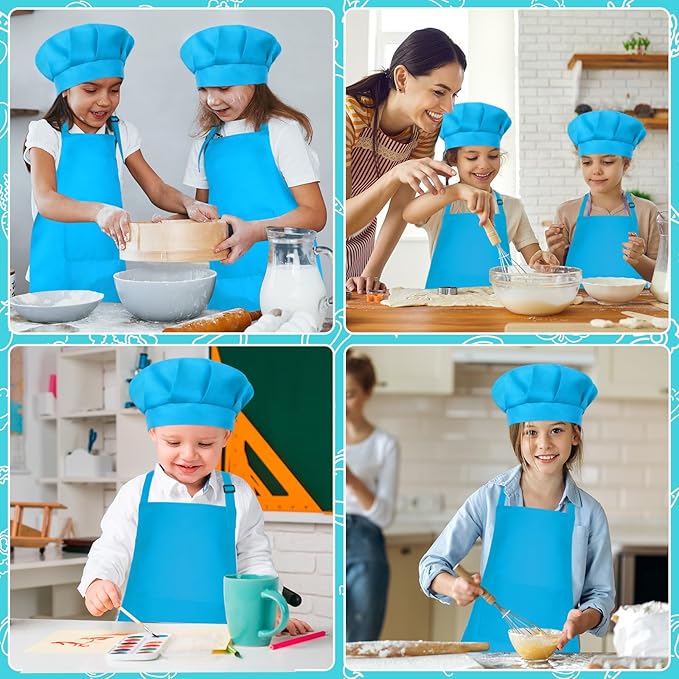 Kids Apron and Chef Hat Set Children Apron Adjustable with 2 Pockets Children Chef Painting for Cooking Baking