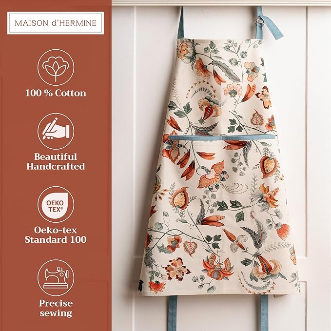 Maison d' Hermine 100% Cotton Apron for women with Pocket Kitchen Chef Apron for Men Cooking Mothers Day Gifts