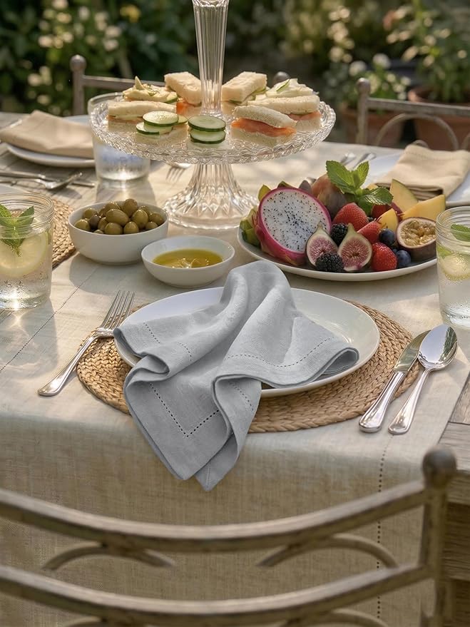 Palisa Grey Cotton Napkins Set of 12 | Premium Hemstitch Detailing Cloth Dinner Napkins 18x18 Inch | Soft Washable & Reusable Table Napkins for Everyday Use Weddings Parties Restaurants & Hotels