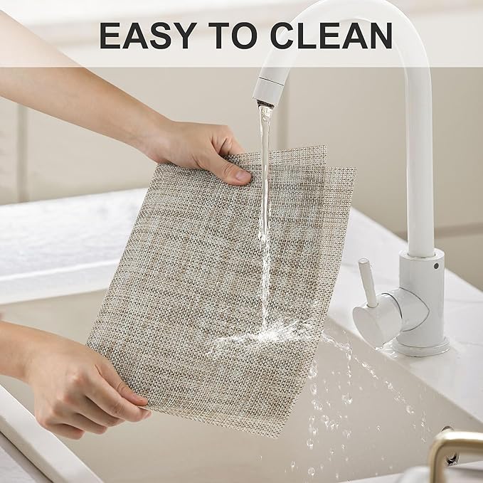 Vinyl Placemats Set of 6, PVC Woven Washable Non-Slip Table Mats, Heat Resistant Wrinkle Free Place Mats for Dining Table, Easy to Clean (6, Caramel)