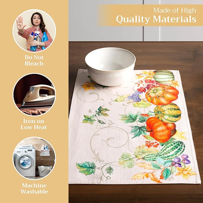 Maison d' Hermine Placemats Set of 4 100% Cotton Washable Cloth Place Mats, Reusable Table Mats for Thanksgiving Christmas Decorations Kitchen Dining Party Wedding Restaurant (Lumina, 13" x 19")