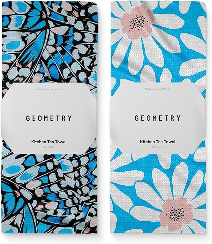 GEOMETRY Spring Kitchen Towels - Quick Dry Microfiber Cloth Spring & Summer Dish Towels for Kitchen Drying - Premium Quick Dry Towel - Flutter Bloom, 18" x 30" - 2-Pack