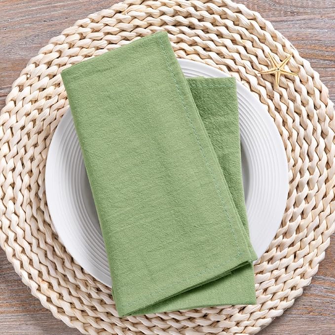 MLMC 8 Pack Sage Green Cloth Napkins Rustic Washable Cotton Linen Napkins Set of 8 17"x17" Reusable Dinner Napkins Cloth for Wedding Bridal Shower Party Table Decor