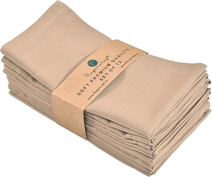 FINGERCRAFT Dinner Cloth Napkins, Cotton Linen Blend Mitered Corner Napkins Cloth 12 Pack Natural Premium Quality for Every Day Use, Parties, Easter, Thanksgiving, Weddings, 18x18 inch Taupe