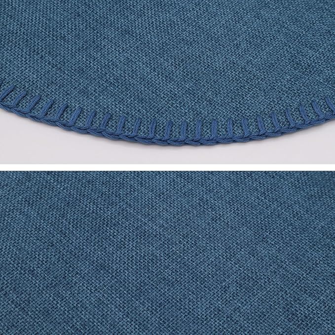 Round Placemats Set of 6, 15 Inch Linen Fabric Table Placemats, Heat Resistant, Wrinkle Free Washable Placemats Kitchen Place Mats Set of 6 for Dining Table Party Table (Navy Blue, 6)