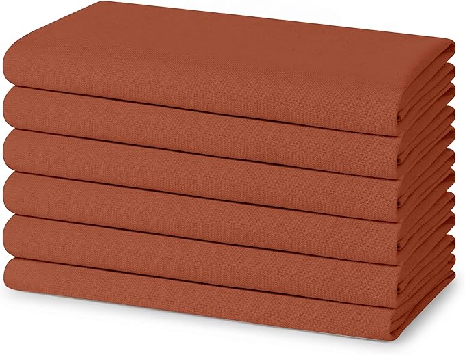 Blue Needles Solid Cloth Napkins Set of 6 Rust 100% Cotton Dinner Napkins 18x18 inches - Soft, Reusable, Absorbent & Washable Linen, Ideal for Spring Summer Easter Events Parties & Everyday Use
