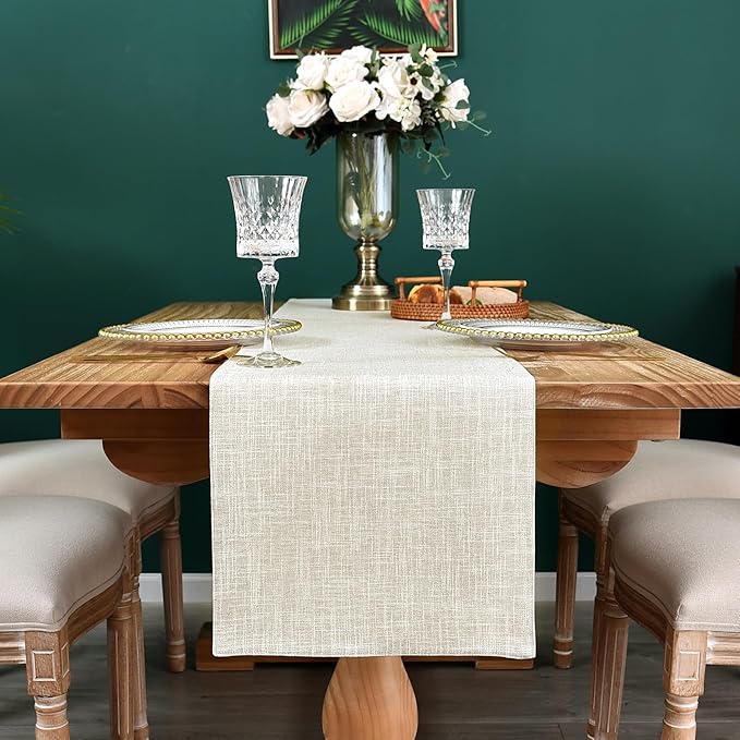 Farmhouse Rustic Faux Linen Table Runner Neutral Beige Table Runners Double Layer Reversible Rectangle Runners for Daily Use Kitchen Dining Banquet Holiday 13x60 Inch