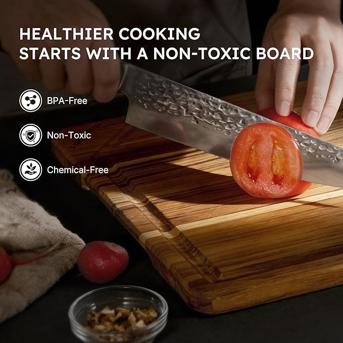 3 Pack Teak Wood Cutting Board Set for Kitchen High-End Non Toxic Non Slip Over Sink Solid Thick Wood Haus Chopping Board Extra Large Big Small Best Kitchen Essential House Warming Hostess Host Gift