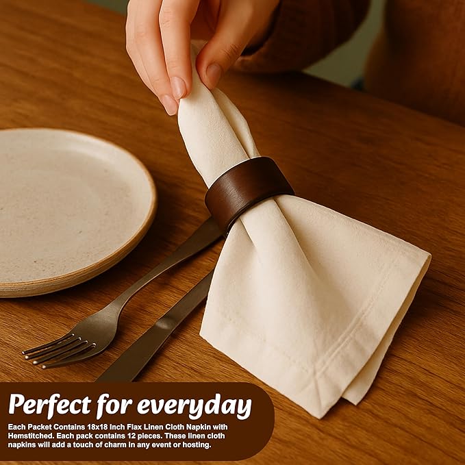 Marubhumi Cotton Cloth Dinner Napkins Set of 12, 18x18 Natural Premium Quality Mitered Corners Cotton Blend Wedding and Cocktail Napkins, Machine Washable (Cream)