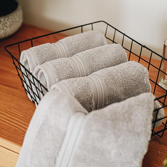Milara Turkish Super-Plush Wash Cloths Set 4-Piece | Premium 100% Cotton Washcloths Absorbent, Durable with Hanging Loops | Silver Gray Bath Washcloths, (13 x 13 Inch)