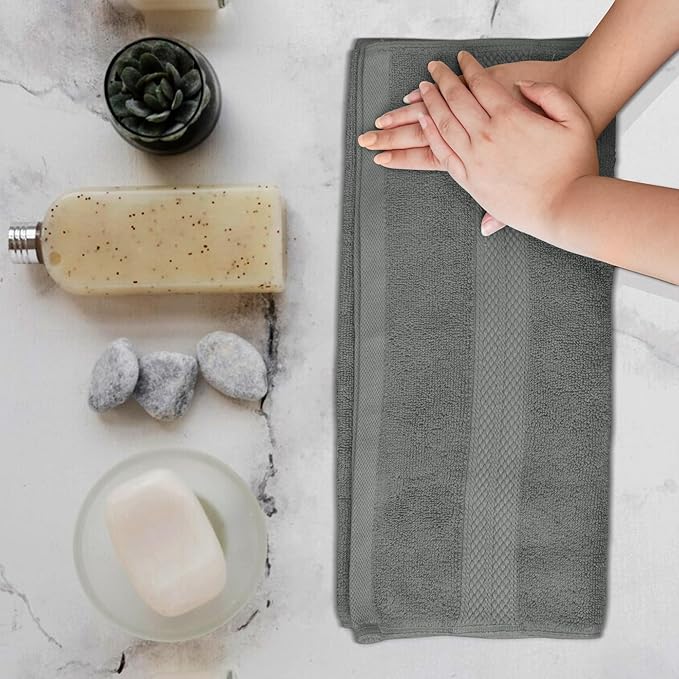 Avalon Towels Luxury Hand Towels (Pack of 6) Size 16x28 Inches - Premium Cotton, Soft and Highly Absorbent Hand Towels for Bathroom, 600 GSM Face Towels, Hotel & Spa Quality, Quick Dry (Grey)