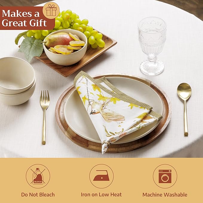 Maison d' Hermine Cloth Napkins Set of 4 100% Cotton Everyday Reusable Square Napkins Cloth Washable Dinner Party Wedding Restaurant Gifts for Mothers Day Spring/Summer (Verdier, 18" x 18")