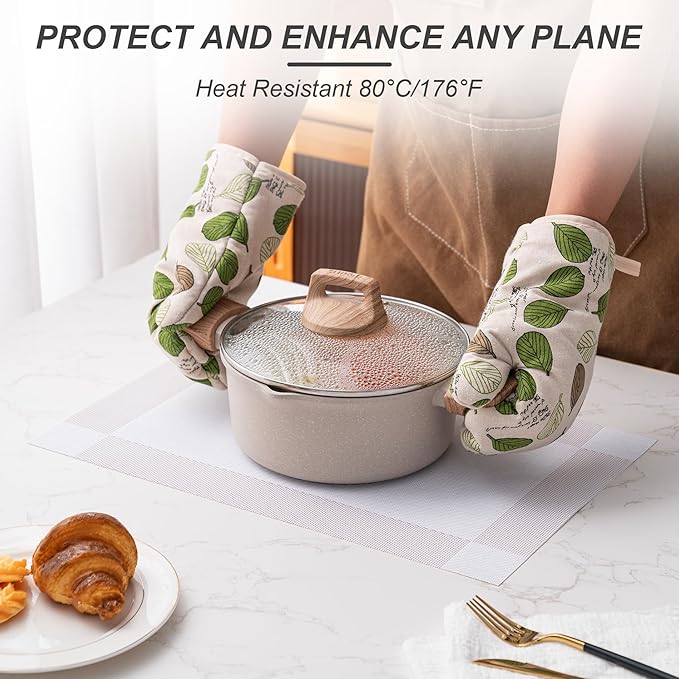 CADONO Placemats Set of 6 Washable Indoor/Outdoor Vinyl Place Mats for Dining Table Durable Non-Slip Heat Resistant PVC Weave Table Mats（Four-Corner-Beige）