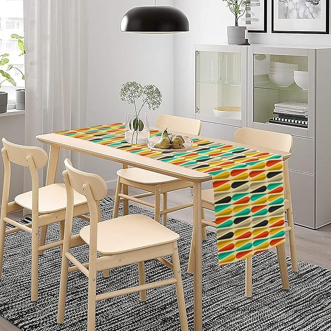 Mid Century Table Runners Retro 50s 60s Abstract Geometric for Dining Room Dinner Runner Kitchen Indoor Outdoor Patio Party Decor Fabric 1 Panel W13xL70in