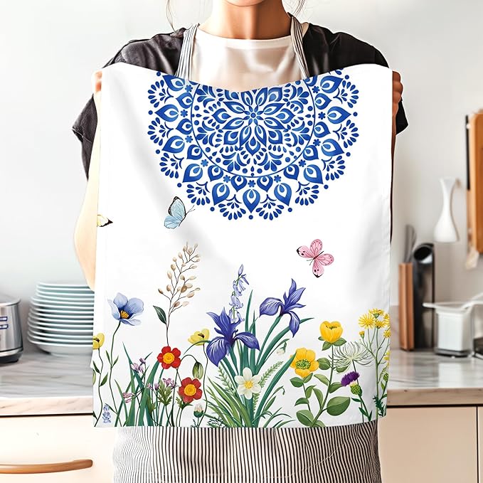 Wildflower Tea Towels, Cotton Kitchen Towel 18.9 × 27.5 inch, Quick Drying Dish Cloth for Party Anniversary Holiday Decoration, Housewarming Gifts for Mom