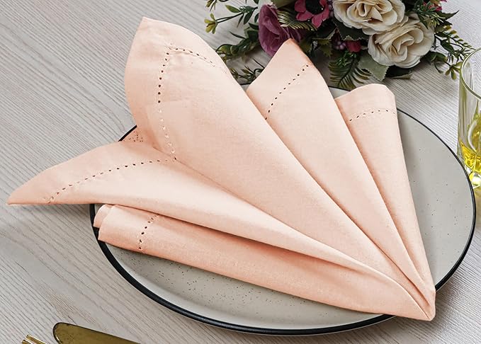 Cotton Cloth Napkins Set of 12, 18x18 Cotton Napkin Cloth Washable, Soft, Reusable Napkins for Wedding, Parties, Christmas, Thanksgiving, Everyday Use (Petal Peach) - ALPHA Living HOME