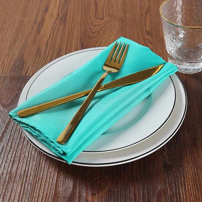 Cloth Napkins 20x20 inch Washable Polyester Dinner Napkins Soft Table Napkins for Wedding Party Dining Banquet(Turquoise,50PCS)
