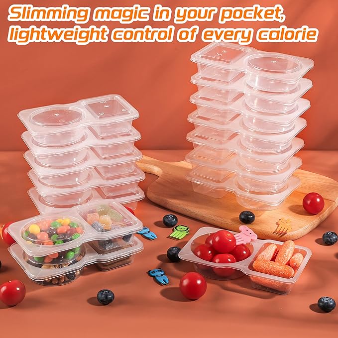 ALFEVA 24 Pcs Reusable Snack Containers with Lids Portion control, Meal Prep Containers for Kids adults On the Go Meals, 10 Forks, Lunchable Snack Pack Containers for Travel - Camping Essentials