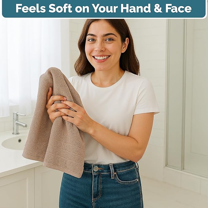 Casa Platino Bathroom Hand Towels - 6 Pack (16"x28"), 100% Ringspun Cotton Hand Towel Set - Soft, Lightweight, Fade & Shrink Resistant - Everyday Use, Face Towels for Bathroom, Gym and Travel - Taupe