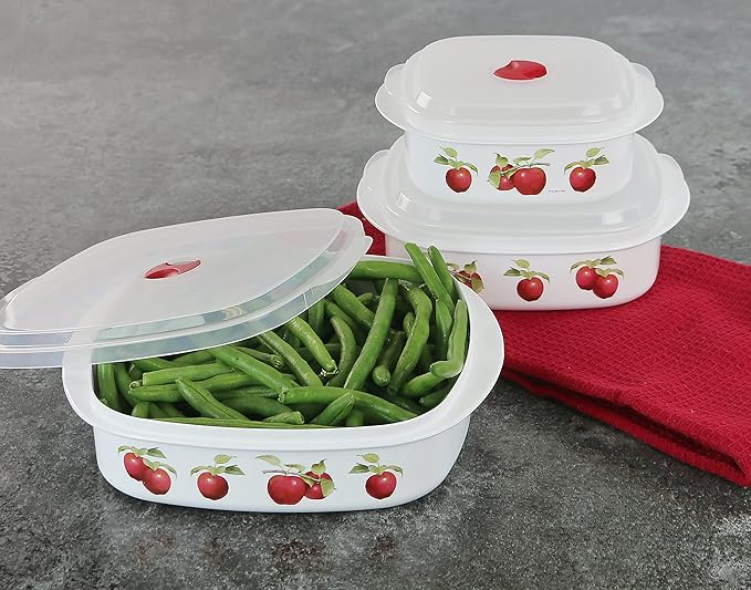 Reston Lloyd Nesting Microwave Containers, Set of 3, Adjustable Steam Vents, Airtight, Meal Prep, BPA-Free Plastic- Freezer & Dishwasher Safe, Cookware & Food Storage, Harvest Apple (Pack of 6)