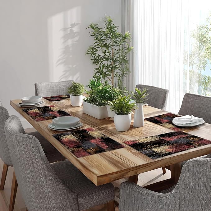 Batmerry Artwork Dark Tones Placemats, Artistic Expression Muted Color Washable Linen Table Mats for Kitchen Table Double Insulation Decor Dining Set Indoor Outdoor 12X18 in Set of 6