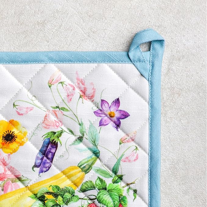 Maison d' Hermine Pot Holders 100% Cotton Heat Resistant Potholders 8" x 8" Hot Pads with Loop BBQ Cooking Baking Gifts for Mothers Day Handling Hot Pans Spring/Summer (Pack of 2, Giverny)