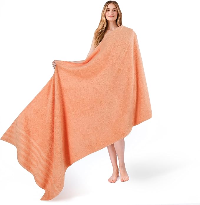 American Soft Linen 35x70 Jumbo Large Bath Towel, 600 GSM 100% Cotton Turkish Bath Sheet, Oversized Luxury Bath Towel for Bathroom Beach and Pool, Malibu Peach
