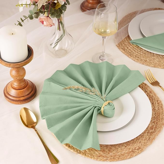 Blue Needles Solid Cloth Napkins Set of 12 Sage Green 100% Cotton Dinner Napkins 18x18 inches - Soft, Reusable, Absorbent & Washable Linen, Ideal for Christmas Events, Parties & Everyday Use