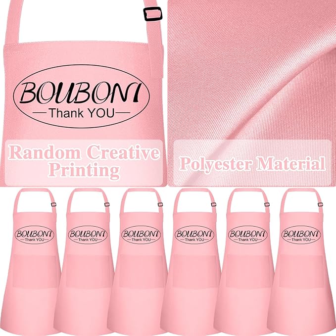 6 Pack Kids Apron Bulk with 2 Pockets Adjustable Chef Art Apron Kids Painting Aprons for Cooking Baking Painting Crafting Grilling Activity（Pink）