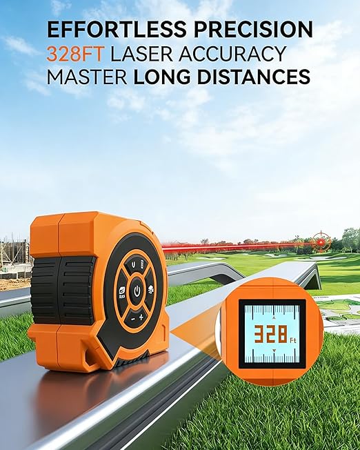 328Ft 3-in-1 Digital Laser Tape Measure Rechargeable Measuring Tool &16Ft Auto-Lock Tape Measure Movable Magnetic Hook with Area/Volume/Pythagorean, Ft/in/M/Ft+in for Construction;Woodworking;Home DIY