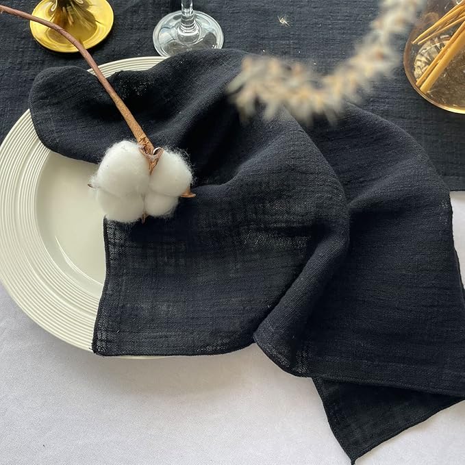 EHLDekol Gauze Cloth Napkins 6 Pack 16x16 Inches 100% Natural Soft Cotton Weddings Decorative Parties Family Everyday Use Bulk Linen Dinner Napkins (Black, 6 Pack)