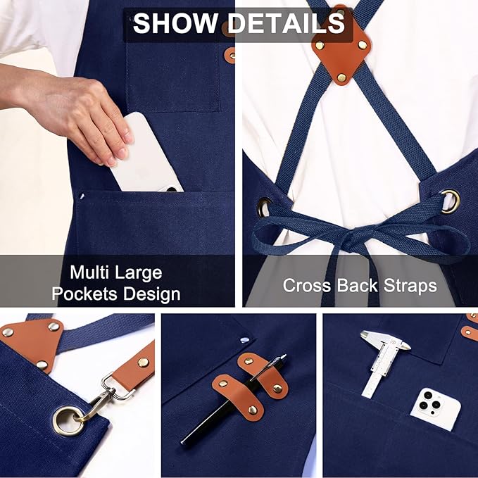 ZOMAO Chef Apron for Women Men with Large Pockets, Cotton Canvas Cross Back Waterproof Work Aprons for Kitchen Cooking Bib