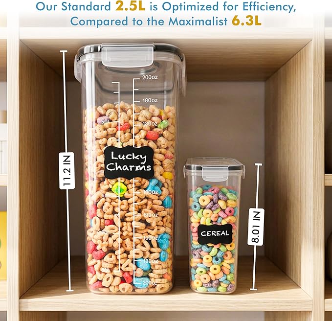 Shazo 2 Pack (15.4 Oz Cereal Capacity) Small Airtight Cereal Containers Storage with Lids, Perfect Space Saving BPA-Free Plastic Container, Pantry Organization and Canister for Rice, Sugar & Flour