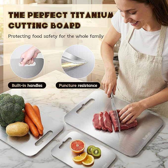 Saliva Titanium Cutting Boards for Kitchen, Cutting Board Double Sided Food Grade, Dishwasher Safe, No Blunt Knife, Chopping Boards with Handle for Meat, Fruit & Vegetable (15x11in)