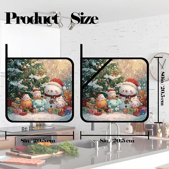 Cute Snowman Pot Holders Set of 2,Kitchen Heat Resistant Potholders for Microwave Cooking Baking Oven and BBQ Gifts for Women