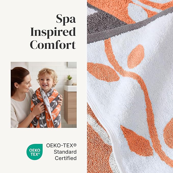 Modern Threads Natural Vine 6-Piece 100% Cotton Towel Set – Yarn Dyed Jacquard – Includes 2 Bath Towels, 2 Hand Towels, 2 Washcloths – Absorbent, Quick Dry, Soft & Durable – Rust Orange