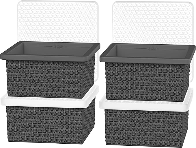 Silicone Freezer Molds for Soup Cube - 2-Cup Freezer Storage Container Tray with Lid,4 Pack Stackable Ice Cube Trays for Portion Control,Food Storage Meal Prep,Oven & Dishwasher Safe