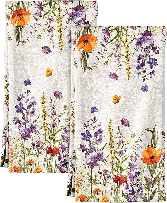 Miss Adola Flour Sack Kitchen Towels - Set of 2 Cotton Dish Towels with Hanging Loop Decorative 18x26 Inch Absorbent Cute Design for Housewarming Gifts, Floral Leaf