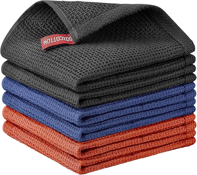 Nialnant 6 Pack Kitchen Towels, 100% Cotton Dish Cloth for Washing Dishes, Absorbent Quick Drying Dish Rags, Multipurpose Cleaning Rags-12x12 Inches
