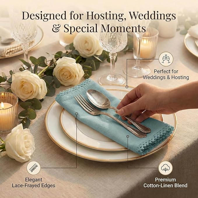 ACCENTHOME Blue Cloth Napkins Set of 12 18x18 inch Cotton Dinner Napkins - Washable Soft Premium Hotel Quality Reusable Napkins Perfect Table Napkins for Family Dinners, Weddings & Everyday Use