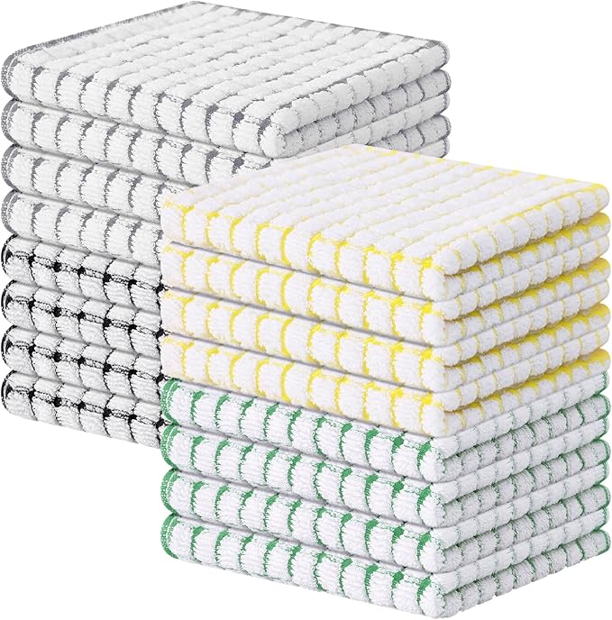 Kitinjoy Cotton 16 Pack Terry Kitchen Dish Cloths, 12 x 12 Inches Super Soft and Absorbent Dish Rags, Quick Drying Dish Towels for Washing Dishes, Multi-Colored