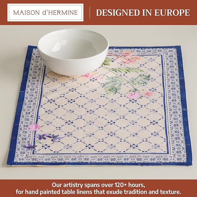 Maison d' Hermine Placemats Set of 4 100% Cotton Washable Cloth Place Mats Reusable Table Mats for Kitchen Dining Party Wedding Gifts for Mothers Day Spring/Summer (Faience, 13" x 19")