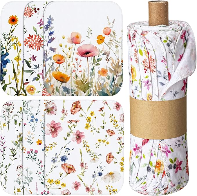 60 Pack Reusable Cleaning Cloths Washable Cotton Kitchen Dish Towels for Home Party Supplies Bulk, 9.84x11.81in (Wildflowers)