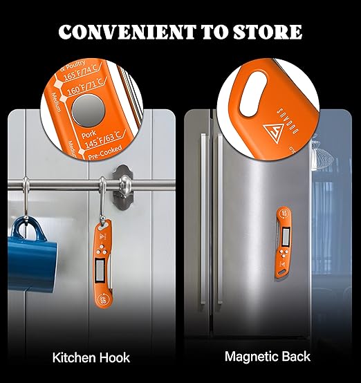 DOQAUS Digital Meat Thermometer, Instant Read Food Thermometer for Cooking with Backlit & Auto-Rotating Display, 4.6” Probe for Grilling, Baking, and Perfect BBQ - Orange
