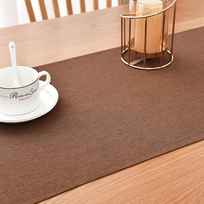 Farmhouse Rustic Table Runner Brown Faux Linen Table Runners Water Resistant Short Table Runner 36 inches for Living Room Dresser Bedroom Kitchen Dining Party 13x36 Inch